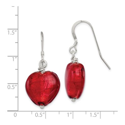 Sterling Silver Red Murano Glass Heart Dangle Earrings – view 5
