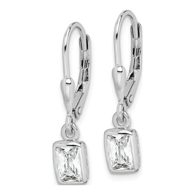 Sterling Silver CZ Emerald-Cut Leverback Earrings – view 3