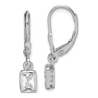 Sterling Silver CZ Emerald-Cut Leverback Earrings