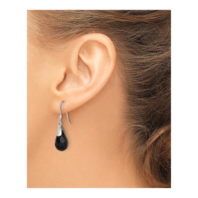 Sterling Silver Onyx Faceted Teardrop Dangle Earrings – view 4