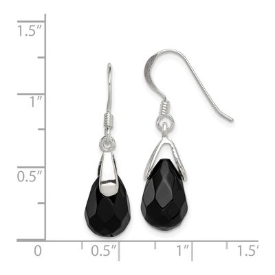 Sterling Silver Onyx Faceted Teardrop Dangle Earrings – view 5