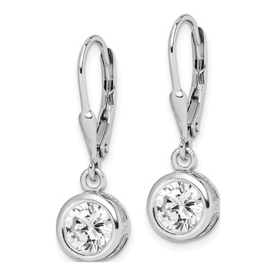 Sterling Silver CZ Round Leverback Earrings – view 3