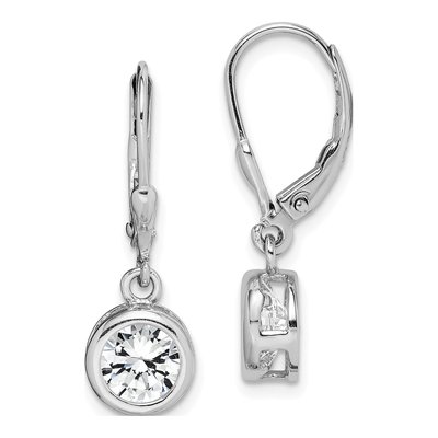 Sterling Silver CZ Round Leverback Earrings
