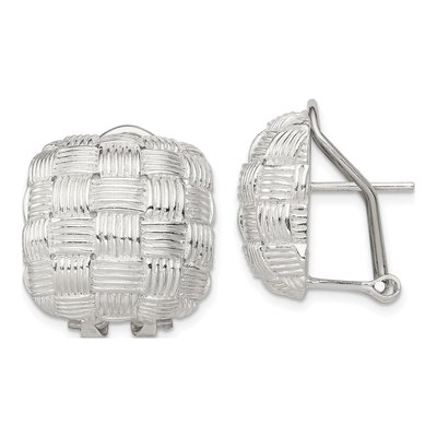 Sterling Silver Woven Square Omega Back Stud Earrings