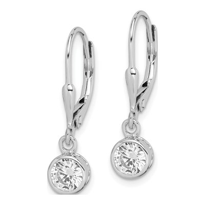 Sterling Silver CZ Round Leverback Earrings – view 3