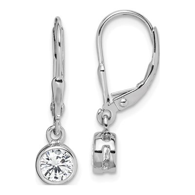 Sterling Silver CZ Round Leverback Earrings