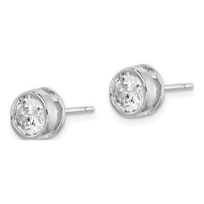 Sterling Silver 6mm Round CZ Bezel Stud Earrings – view 3