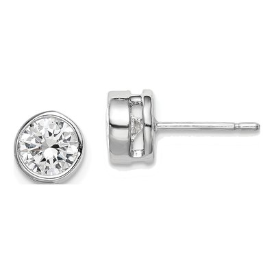 Sterling Silver 6mm Round CZ Bezel Stud Earrings