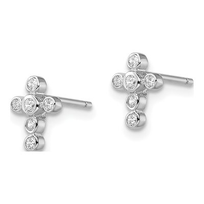 Sterling Silver Round CZ Girls' Cross Stud Earrings – view 3