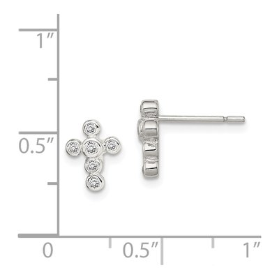 Sterling Silver Round CZ Girls' Cross Stud Earrings – view 7