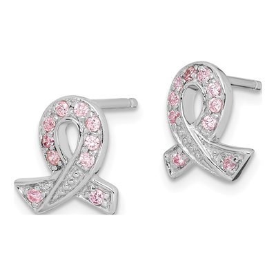 Sterling Silver CZ Ribbon Stud Earrings – view 3