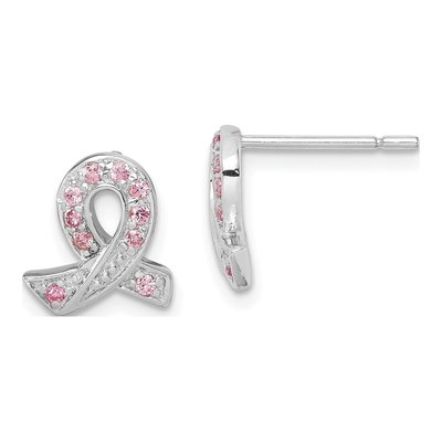 Sterling Silver CZ Ribbon Stud Earrings