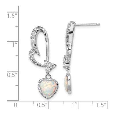 Sterling Silver Lab-Created Opal & CZ Heart Dangle Earrings – view 5