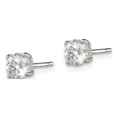 Sterling Silver 5mm CZ Round Stud Earrings – view 2