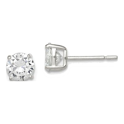 Sterling Silver 6mm Round CZ Basket Stud Earrings