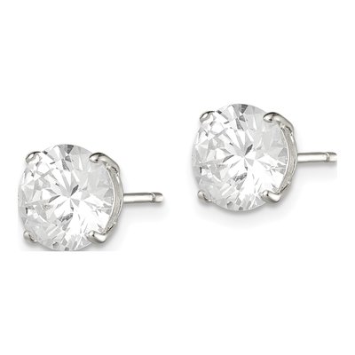 Sterling Silver 8mm Round CZ Basket Stud Earrings – view 3