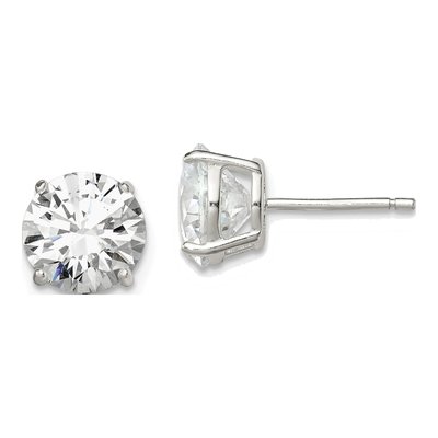 Sterling Silver 8mm Round CZ Basket Stud Earrings