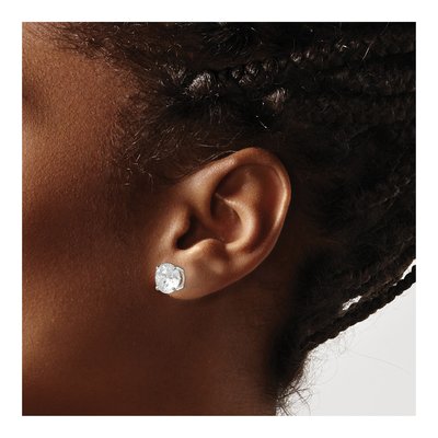 Sterling Silver 10mm Round CZ Basket Stud Earrings – view 4