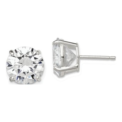 Sterling Silver 10mm Round CZ Basket Stud Earrings