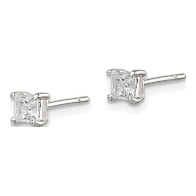 Sterling Silver 3mm Square CZ Princess Stud Earrings – view 3