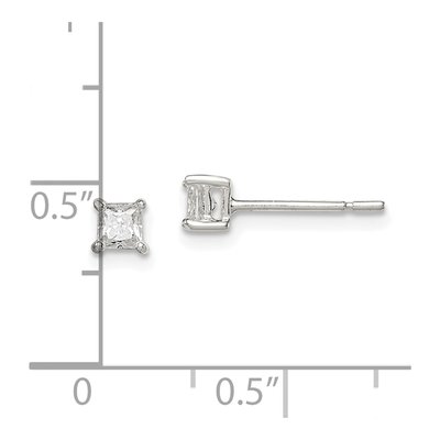 Sterling Silver 3mm Square CZ Princess Stud Earrings – view 5