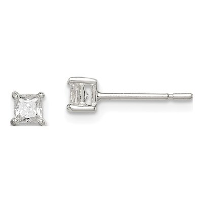 Sterling Silver 3mm Square CZ Princess Stud Earrings