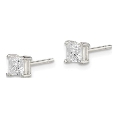 Sterling Silver 4mm Square CZ Princess Stud Earrings – view 2