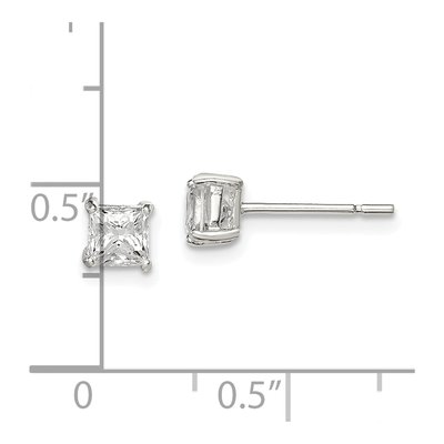 Sterling Silver 4mm Square CZ Princess Stud Earrings – view 4