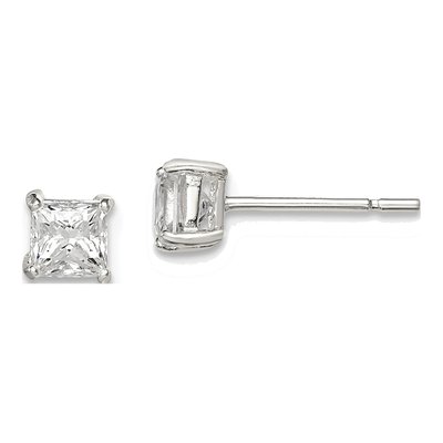 Sterling Silver 4mm Square CZ Princess Stud Earrings