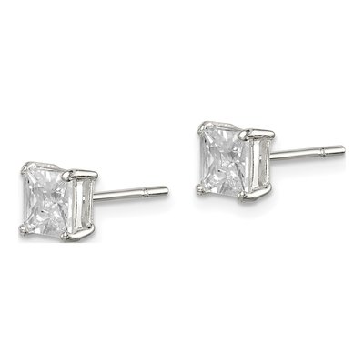 Sterling Silver 5mm Square CZ Princess Cut Stud Earrings – view 3