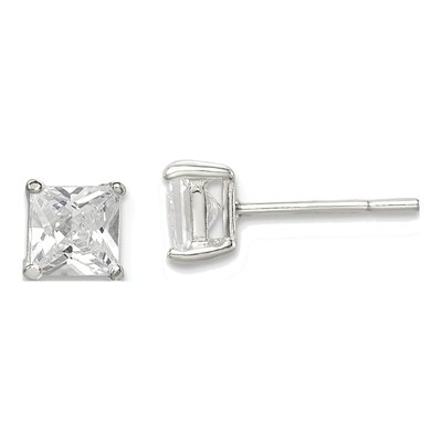 Sterling Silver 5mm Square CZ Princess Cut Stud Earrings