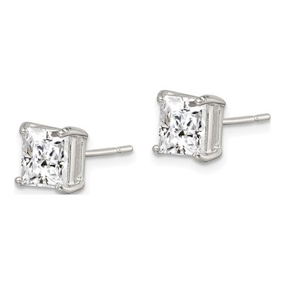 Sterling Silver 6mm Square CZ Princess Stud Earrings – view 3