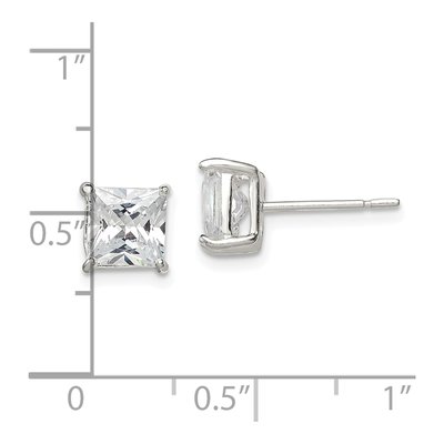 Sterling Silver 6mm Square CZ Princess Stud Earrings – view 5