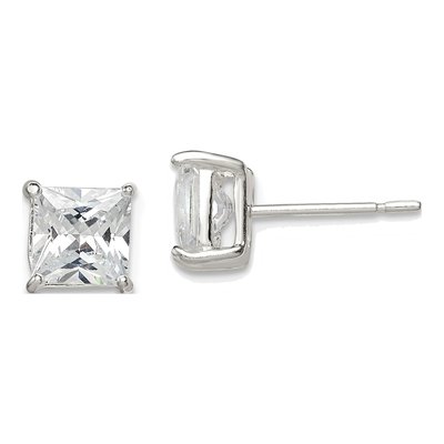 Sterling Silver 6mm Square CZ Princess Stud Earrings