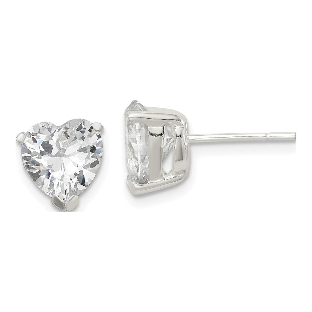 Sterling Silver Heart CZ Stud Earrings