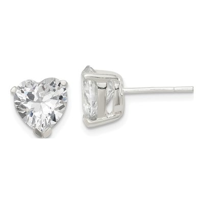 Sterling Silver 8mm CZ Heart Stud Earrings