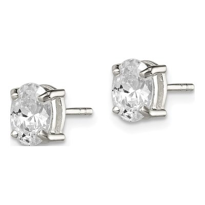 Sterling Silver CZ Oval Stud Earrings – view 3