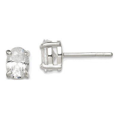 Sterling Silver CZ Oval Stud Earrings