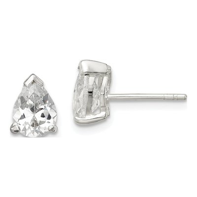 Sterling Silver CZ Pear Stud Earrings
