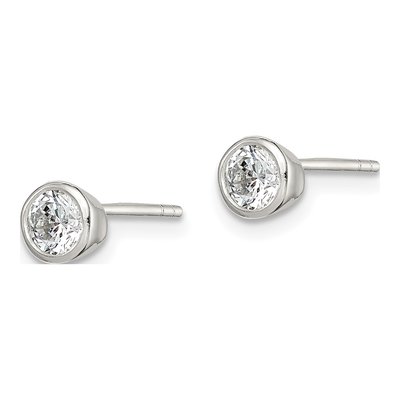 Sterling Silver 4mm Round CZ Bezel Stud Earrings – view 4