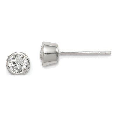 Sterling Silver 4mm Round CZ Bezel Stud Earrings