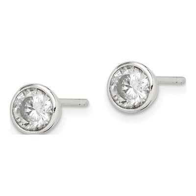 Sterling Silver 5mm Round CZ Bezel Stud Earrings – view 4