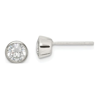 Sterling Silver 5mm Round CZ Bezel Stud Earrings