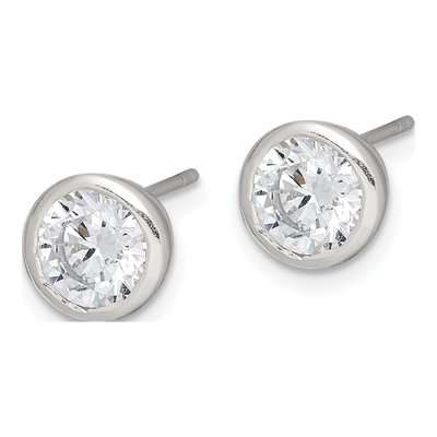 Sterling Silver 6mm Round CZ Bezel Stud Earrings – view 3