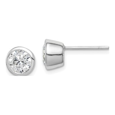 Sterling Silver 6mm Round CZ Bezel Stud Earrings