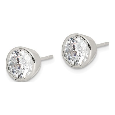 Sterling Silver 7mm Round CZ Bezel Stud Earrings – view 3