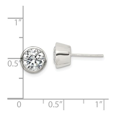 Sterling Silver 7mm Round CZ Bezel Stud Earrings – view 5