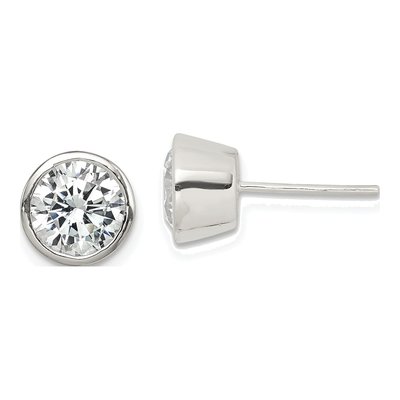 Sterling Silver 7mm Round CZ Bezel Stud Earrings