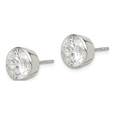 Sterling Silver 9mm CZ Round Bezel Stud Earrings – view 3