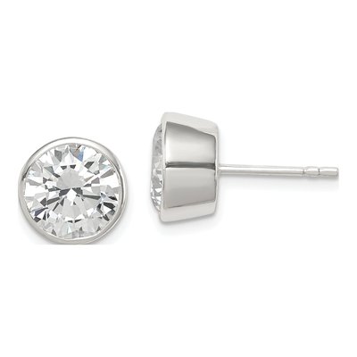 Sterling Silver 9mm CZ Round Bezel Stud Earrings